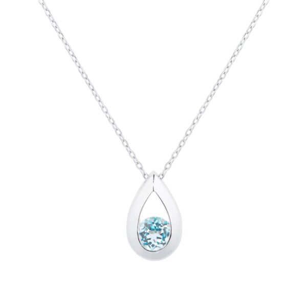 9ct White Gold Blue Topaz Teardrop Pendant