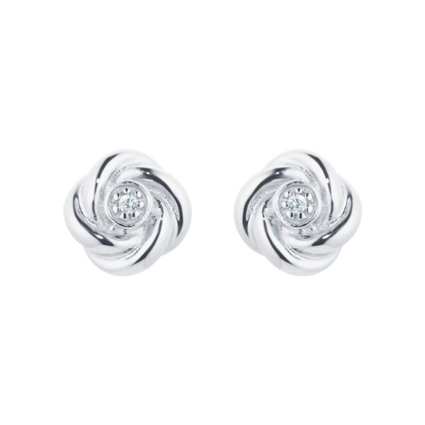 9ct White Gold 0.01cttw Diamond Flower Stud Earrings