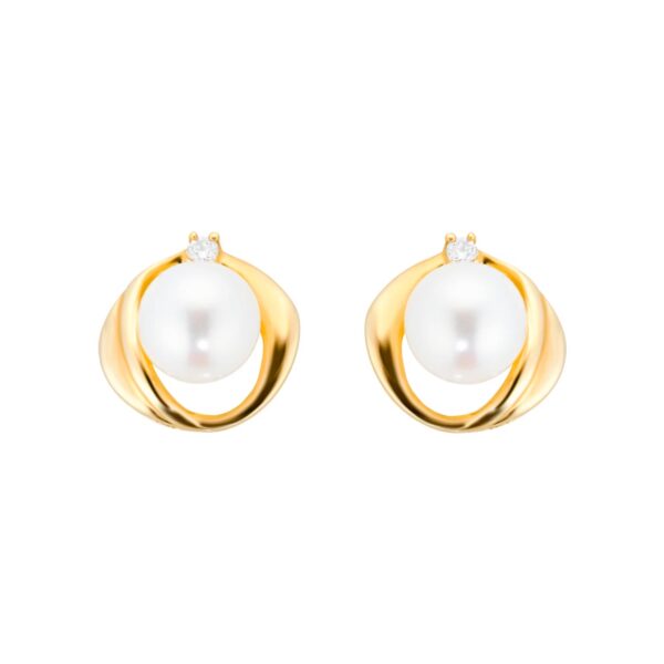 9ct Yellow Gold Fluid Pearl 0.04ct Stud Earrings