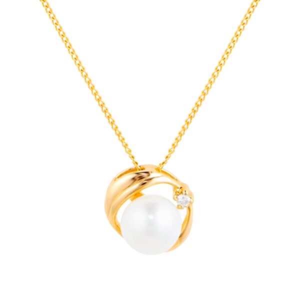 9ct Yellow Gold Pendant With Fresh Water Pearl & 0.02ct Diamond