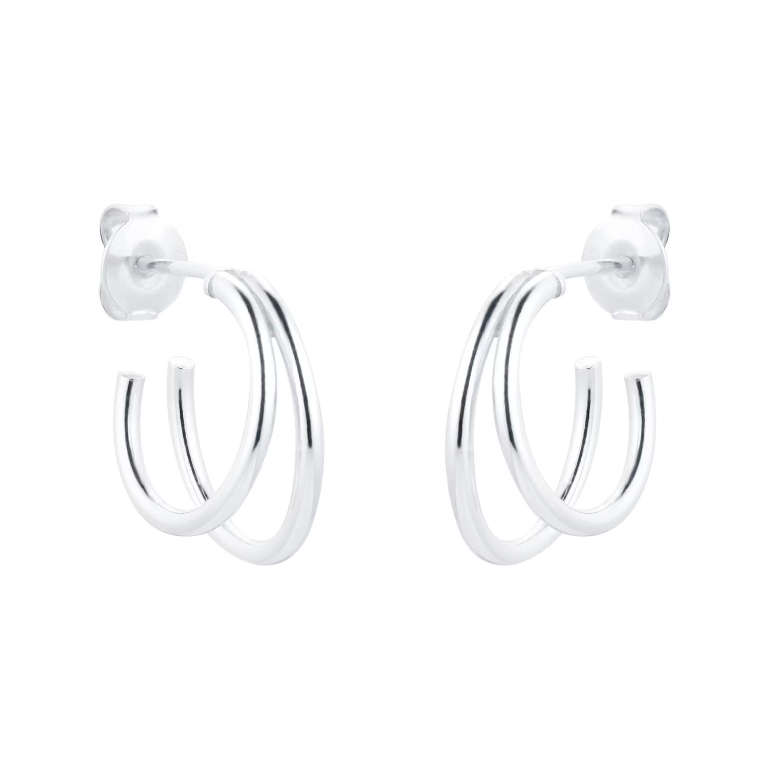 Silver Double Wire Hoop Earrings