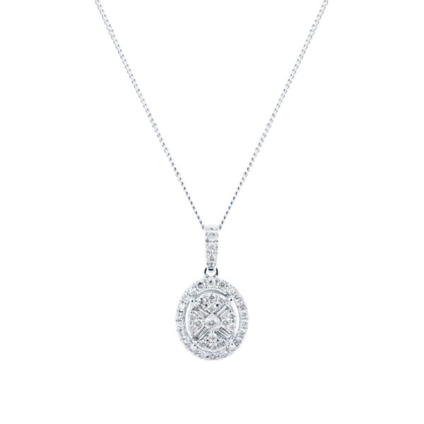 9ct White Gold 0.25ct Diamond Oval Cluster Pendant