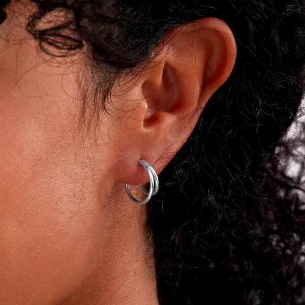 Silver Double Wire Hoop Earrings - Image 2