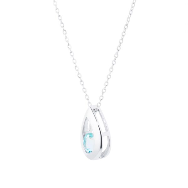 9ct White Gold Blue Topaz Teardrop Pendant - Image 3