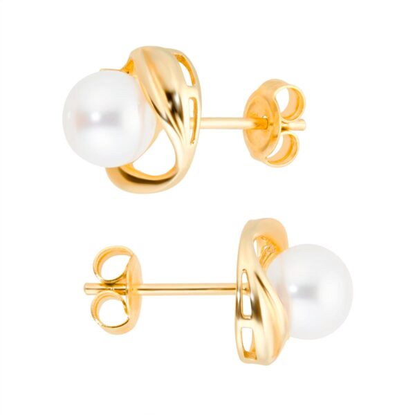 9ct Yellow Gold Fluid Pearl 0.04ct Stud Earrings - Image 2