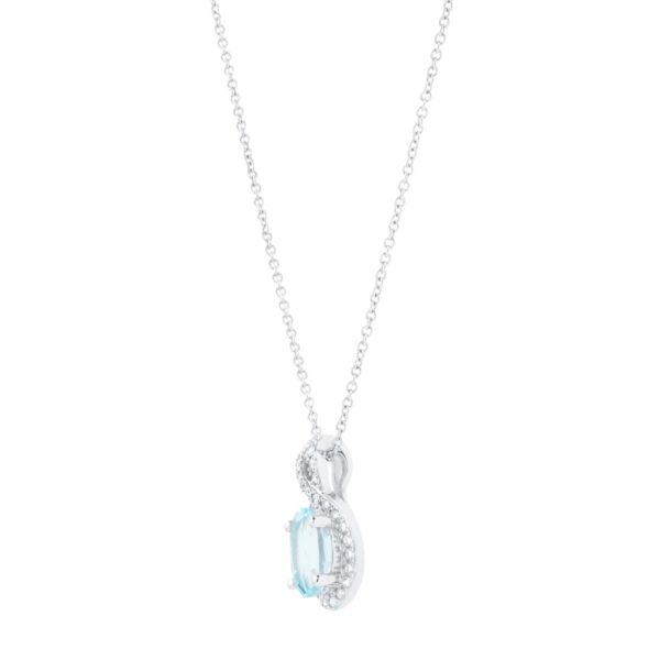 18ct White Gold 0.11cttw Diamond Twist & Aquamarine Pendant - Image 4