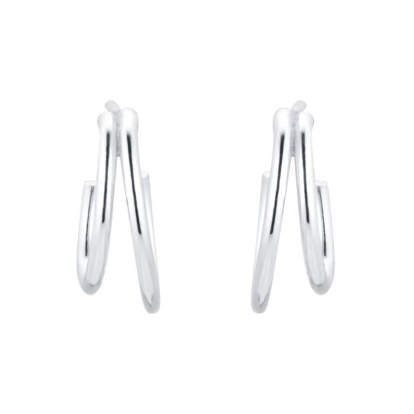 Silver Double Wire Hoop Earrings - Image 4