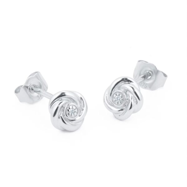 9ct White Gold 0.01cttw Diamond Flower Stud Earrings - Image 3