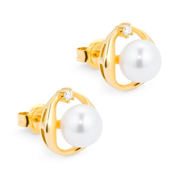 9ct Yellow Gold Fluid Pearl 0.04ct Stud Earrings - Image 3